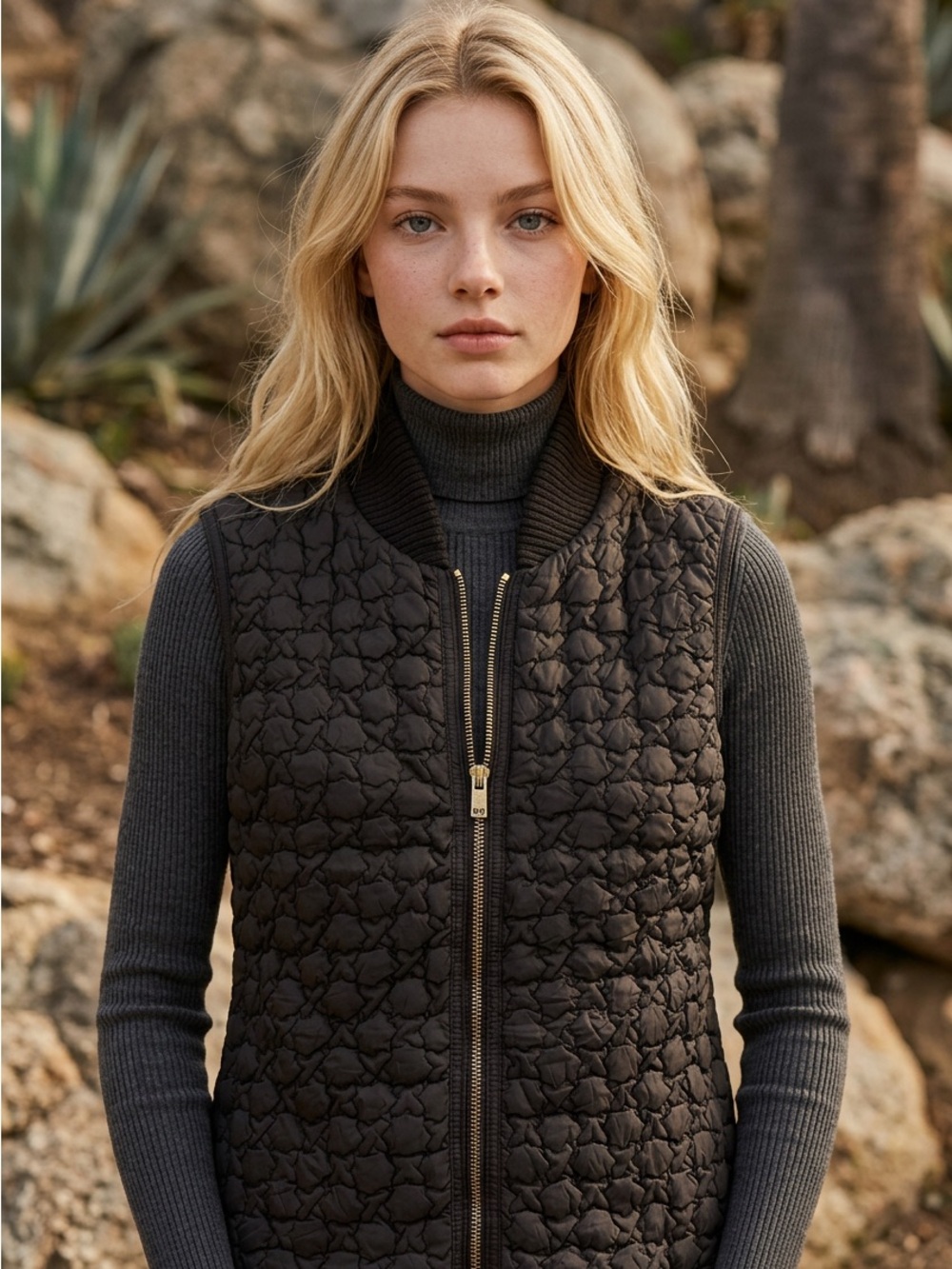 Michael Kors Dark Brown Ribbed Knit Cottagecore Vest Size S/M